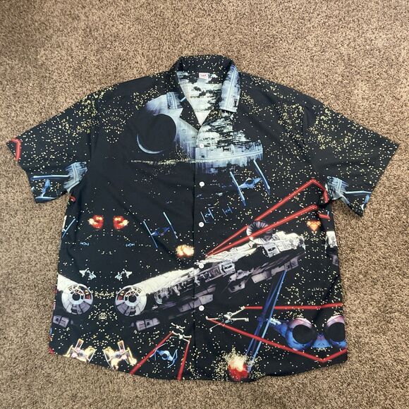 Hoo Shops x Space War Space Light Hawaiian Short Button Sleeve Fan Shirt 3X - Picture 3 of 11